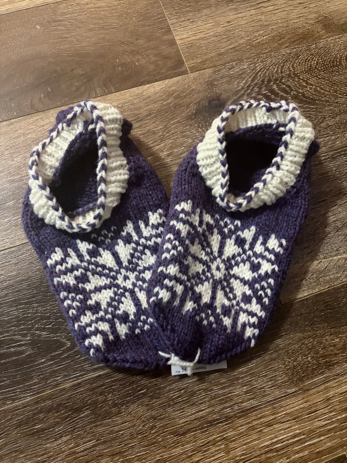 Unisex Snowflake Knitted Slippers Briggs and Little Yarn - Purple