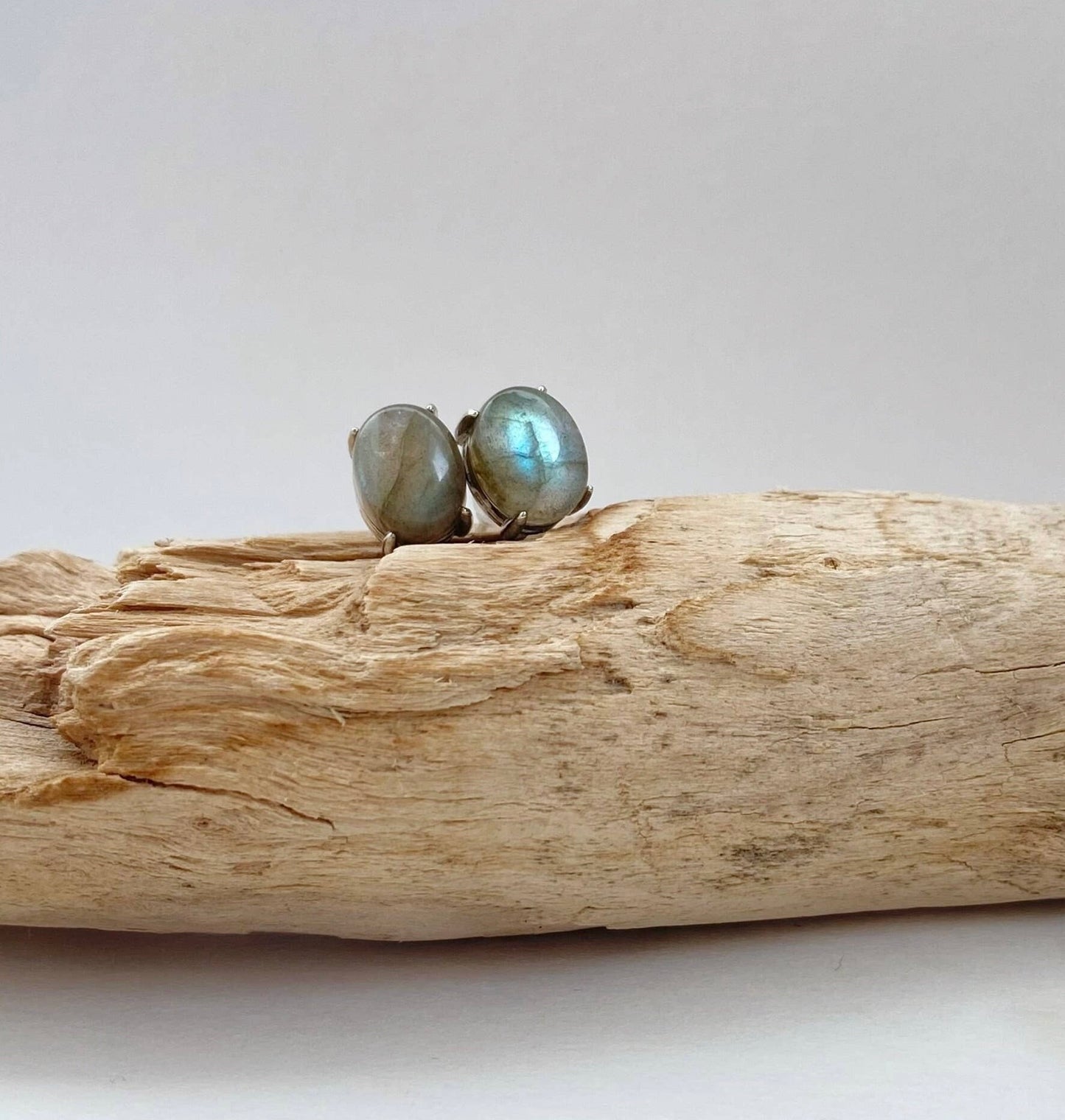 Natural Labradorite Sterling Silver Earring Studs