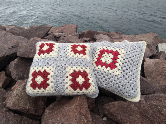Handmade Granny Square Crochet Pillow - 2 Styles
