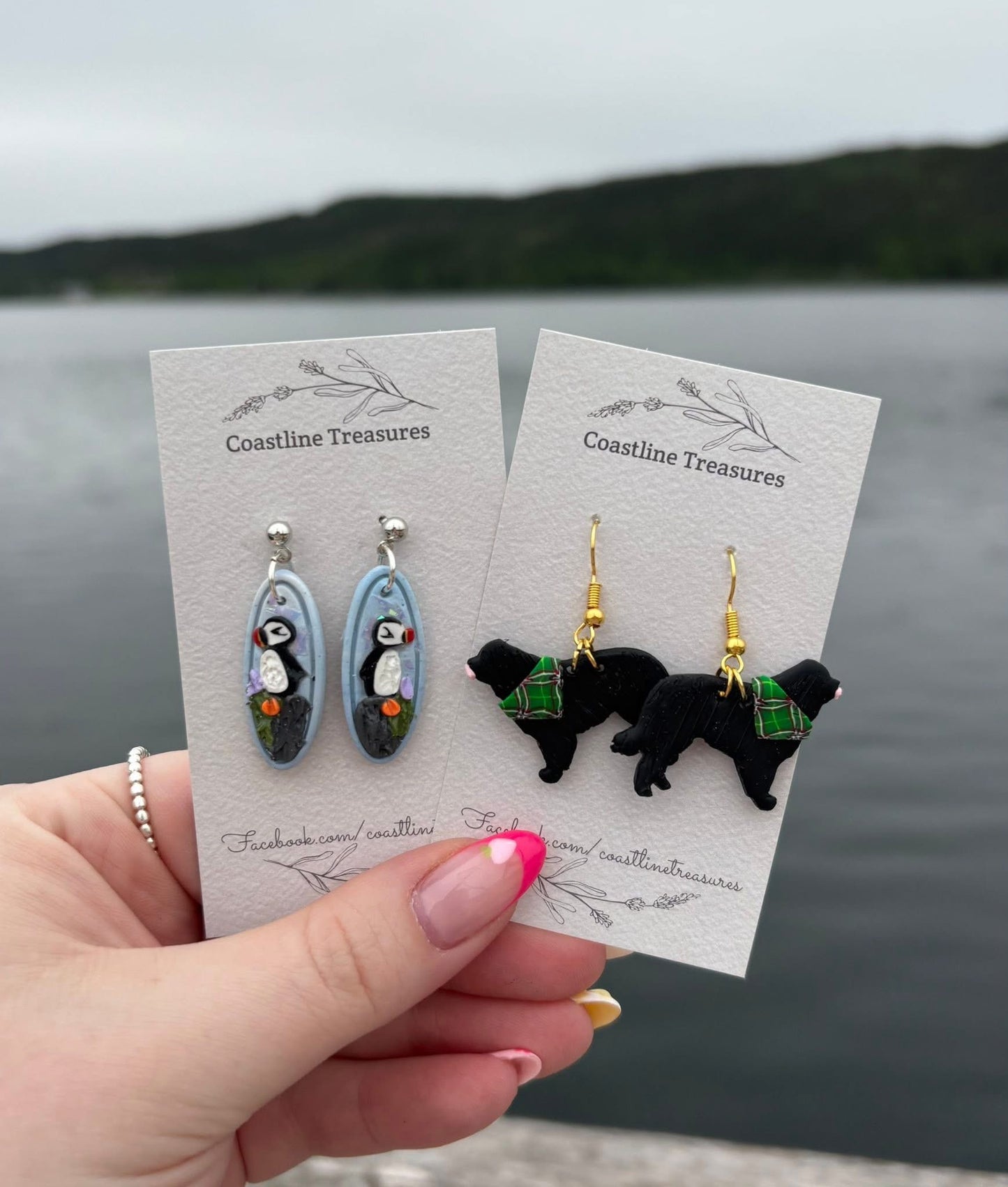 Newfoundland Dog Handmade Clay Dangle Earrings