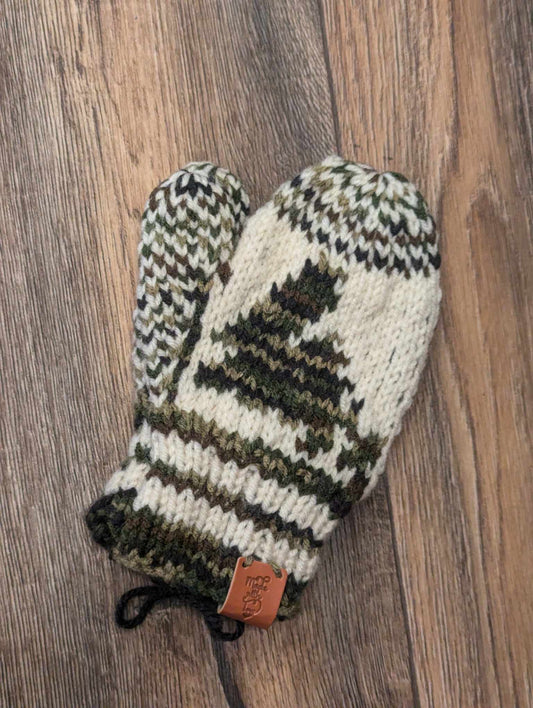 Child Newfoundland Map Green/Cream Mittens