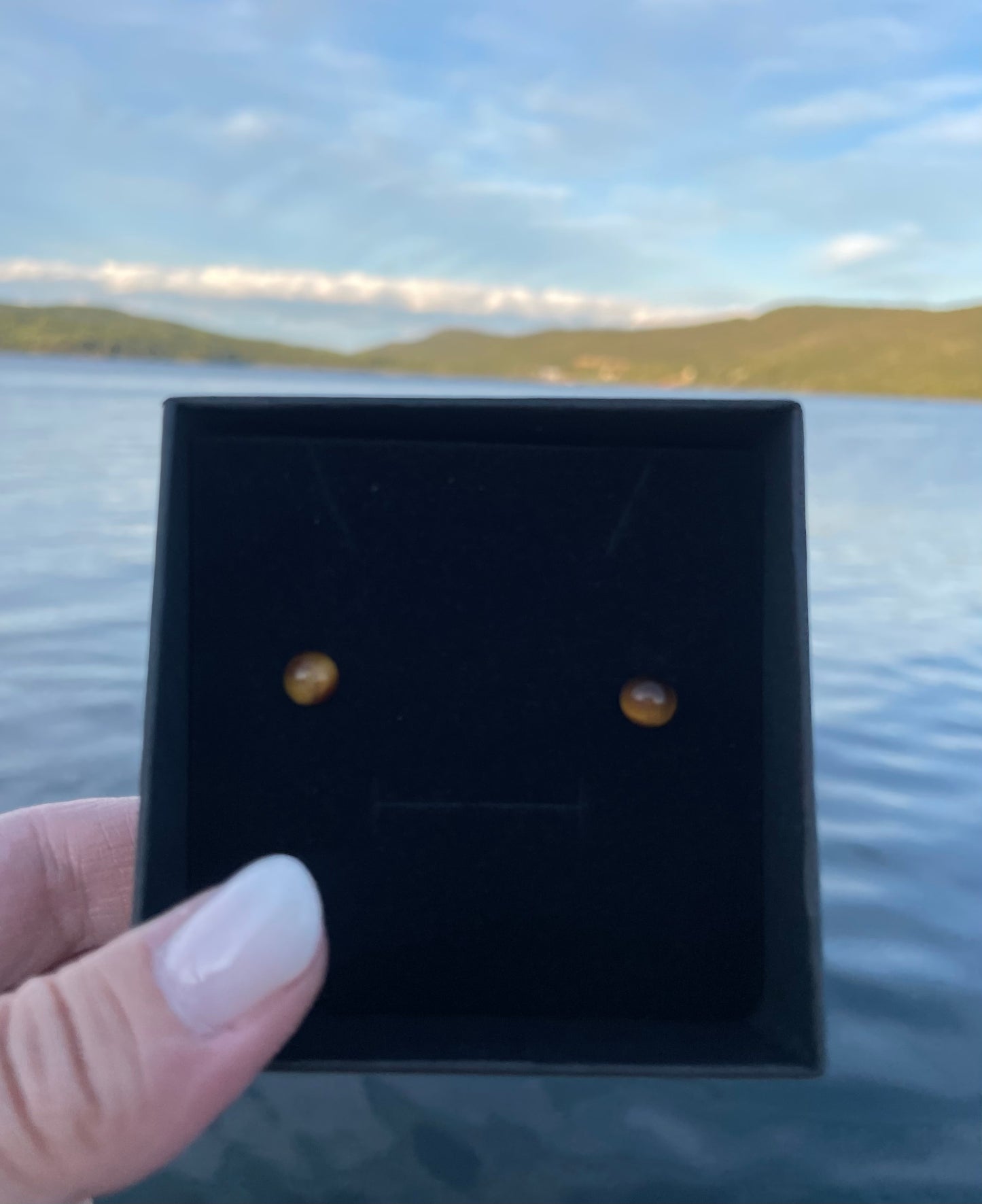Natural Gemstone Stud Earrings, Stainless Steel Post