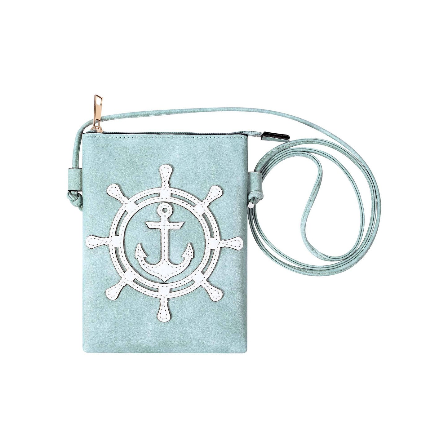 Blue - Laser Cut Crossbody Cellphone Bag - Ship's Wheel