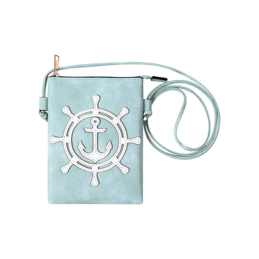 Blue - Laser Cut Crossbody Cellphone Bag - Ship's Wheel