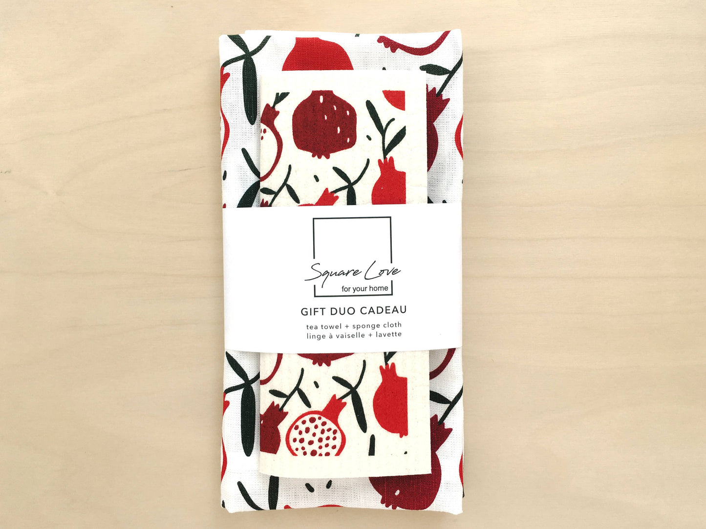 Pomegranate Christmas Gift Duo | 1 Tea Towel + 1 Sponge Cloth