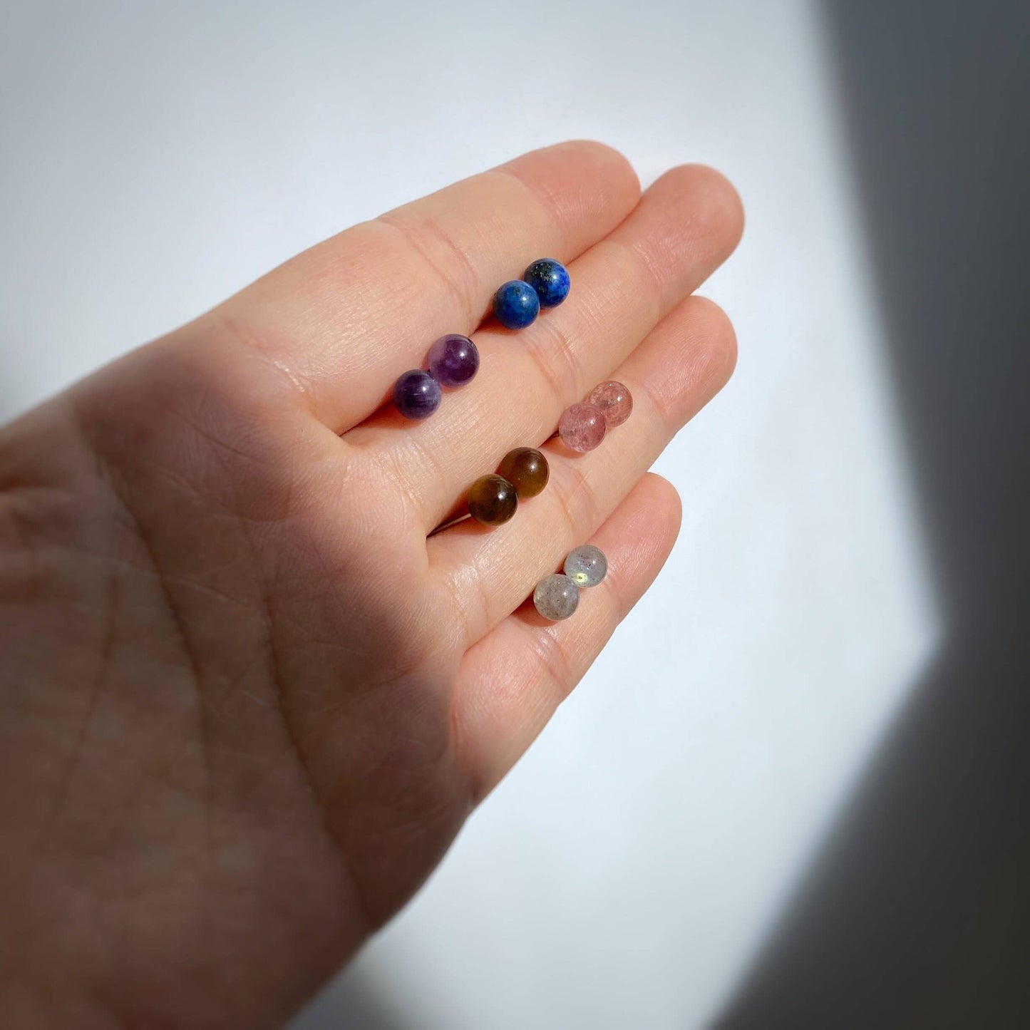 Natural Gemstone Stud Earrings, Stainless Steel Post