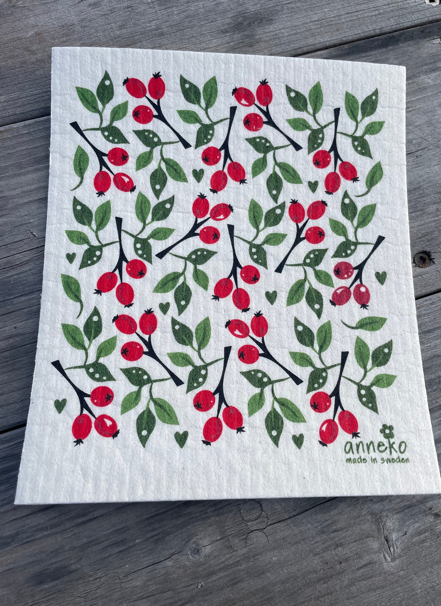 Christmas Holly Berry Swedish Dishcloth