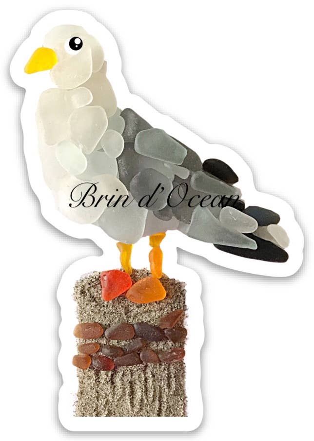 Waterproof Sticker, Sea Glass Seagull, Vinyl Sticker