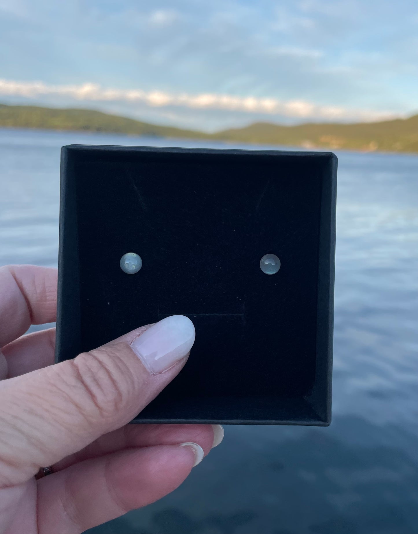 Natural Gemstone Stud Earrings, Stainless Steel Post