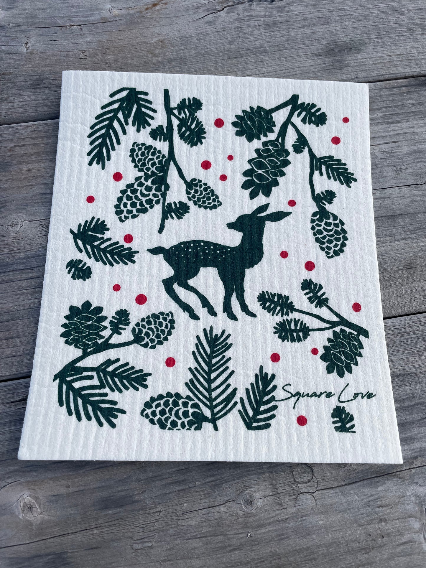 Borealis Fawn Christmas Theme Swedish Dishcloth