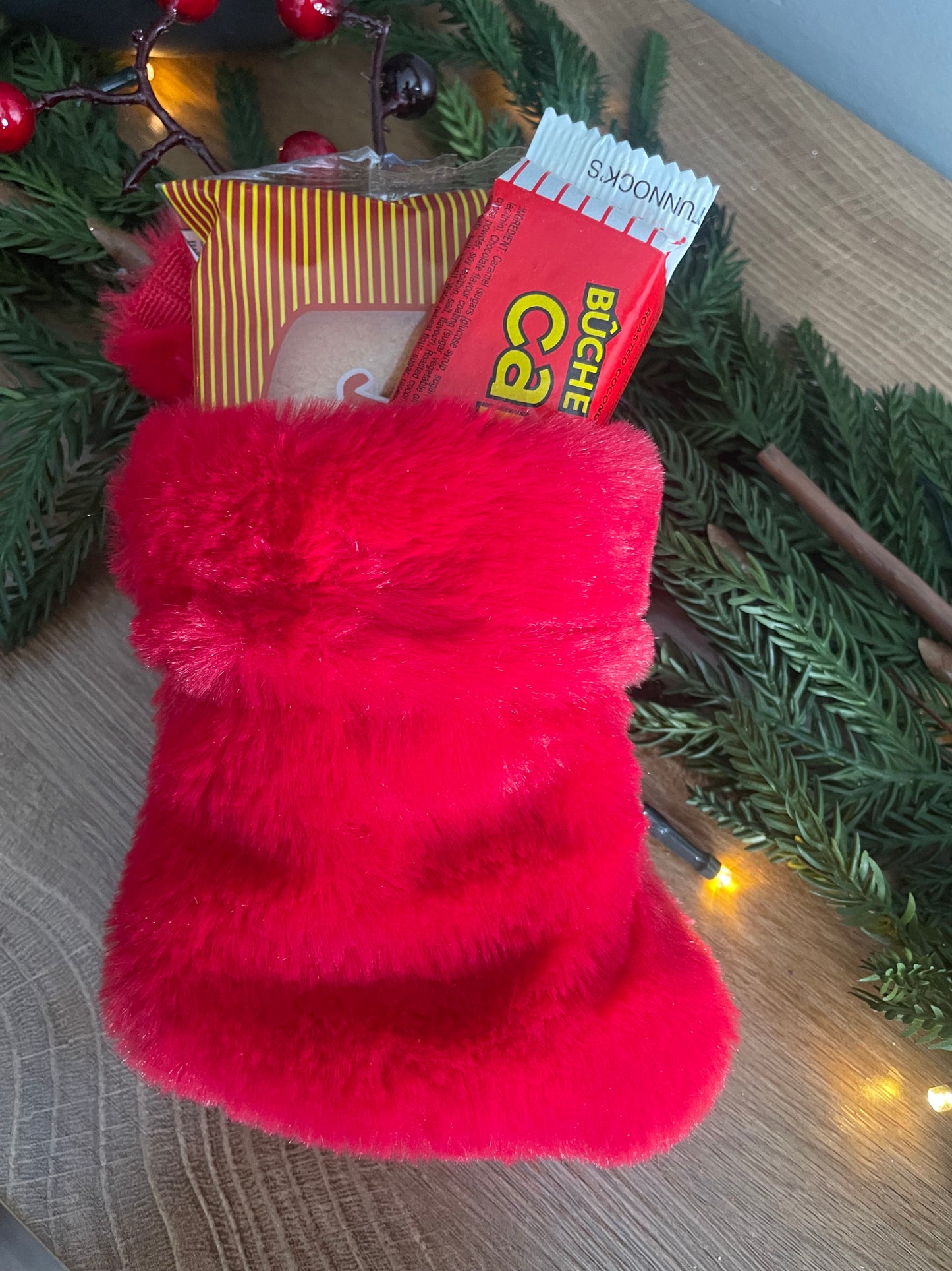 Newfie Christmas Mini Stocking - Red Plush