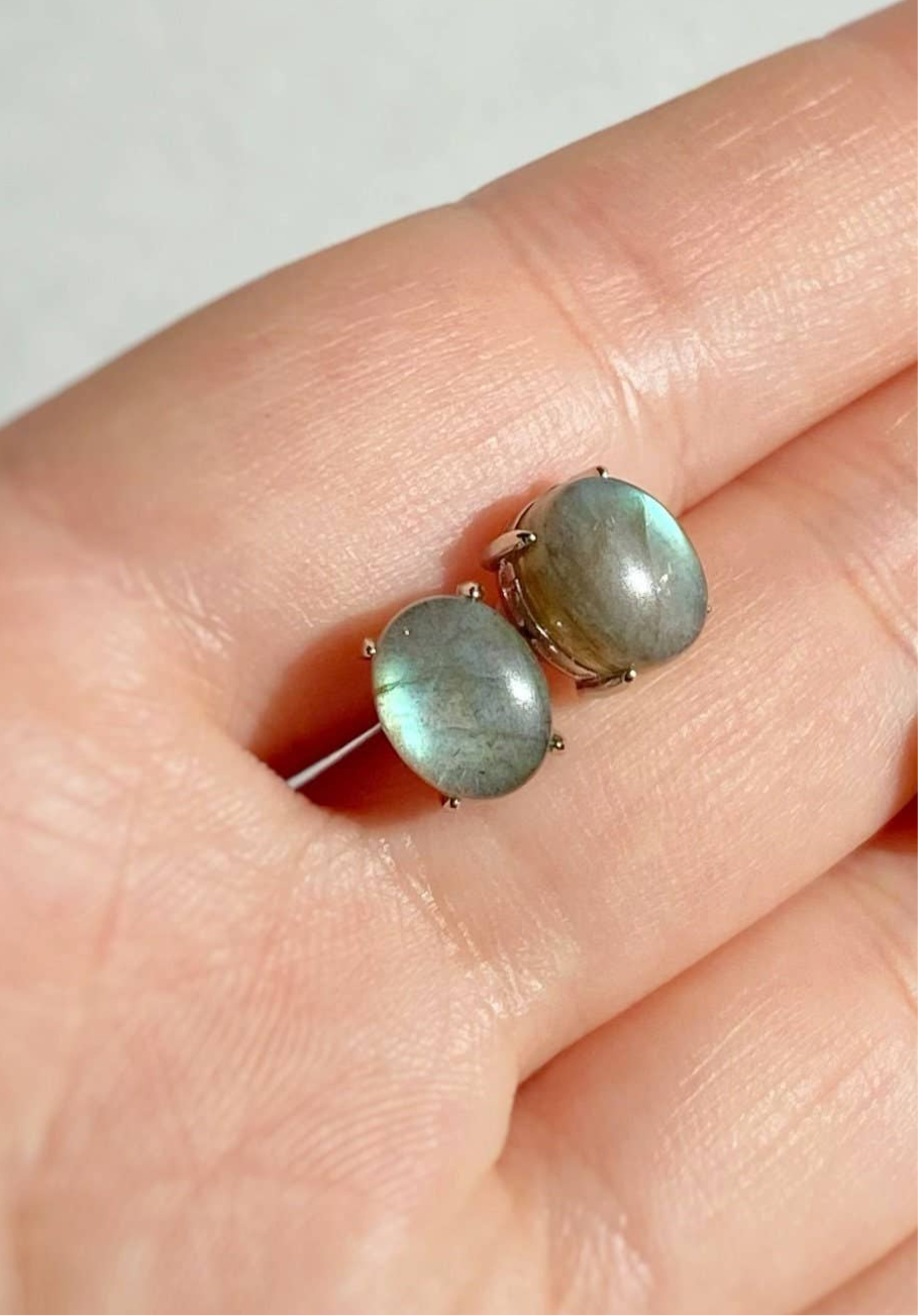 Natural Labradorite Sterling Silver Earring Studs