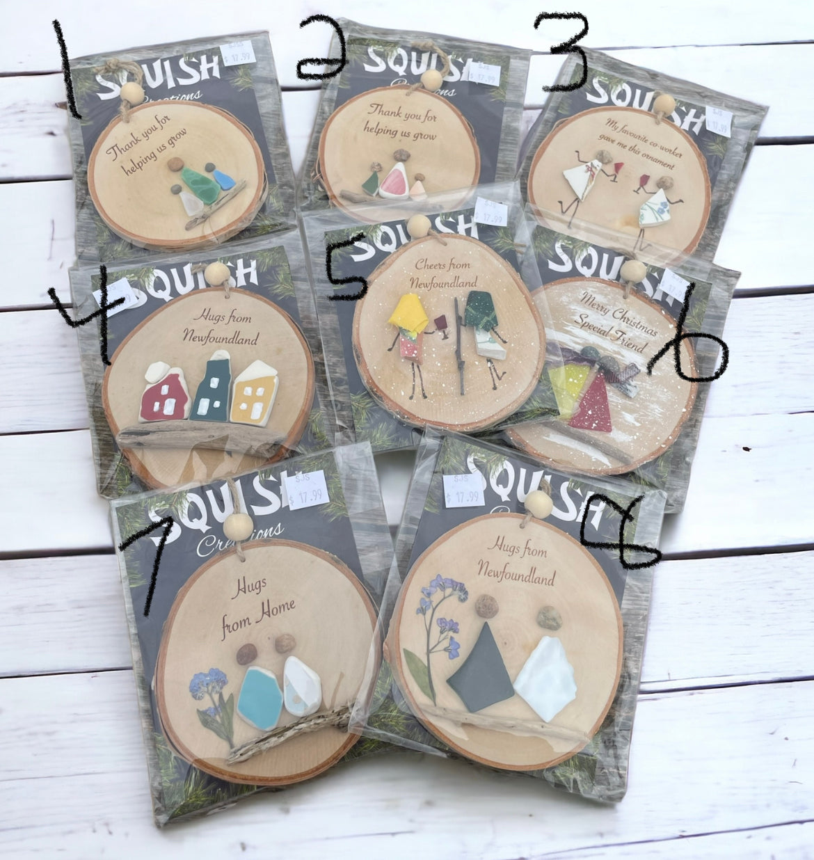 Handmade Wood Slice / Sea Glass Ornament - Squish Designs