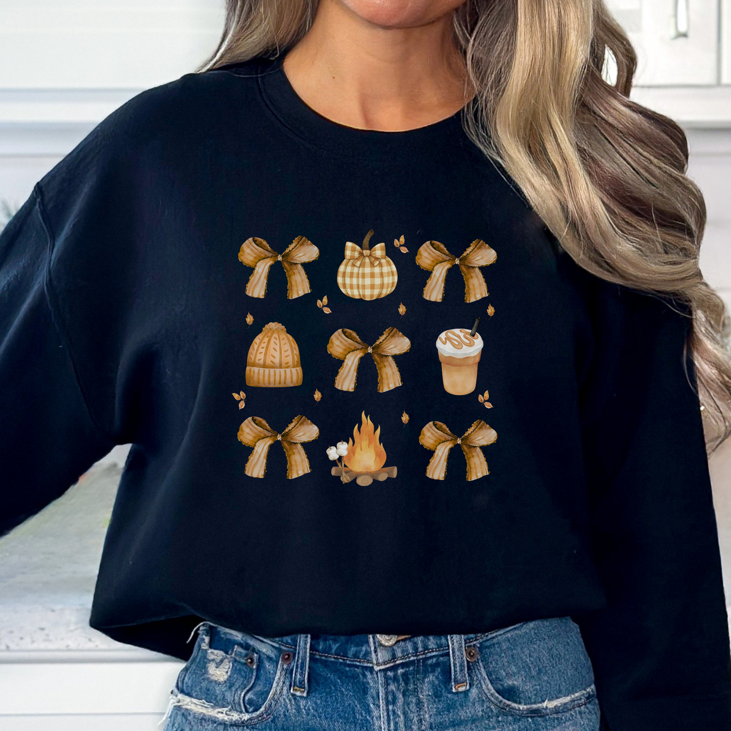 NEW FOR FALL! Grid Fall Bow Sweatshirt Crewneck