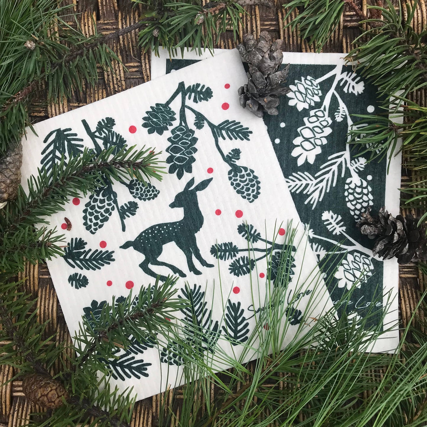 Borealis Fawn Christmas Theme Swedish Dishcloth