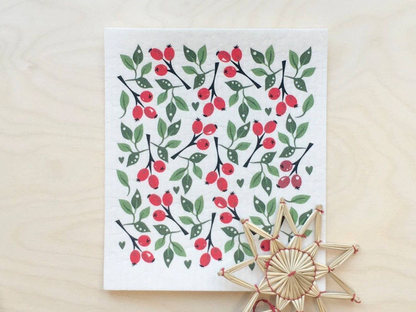 Christmas Holly Berry Swedish Dishcloth