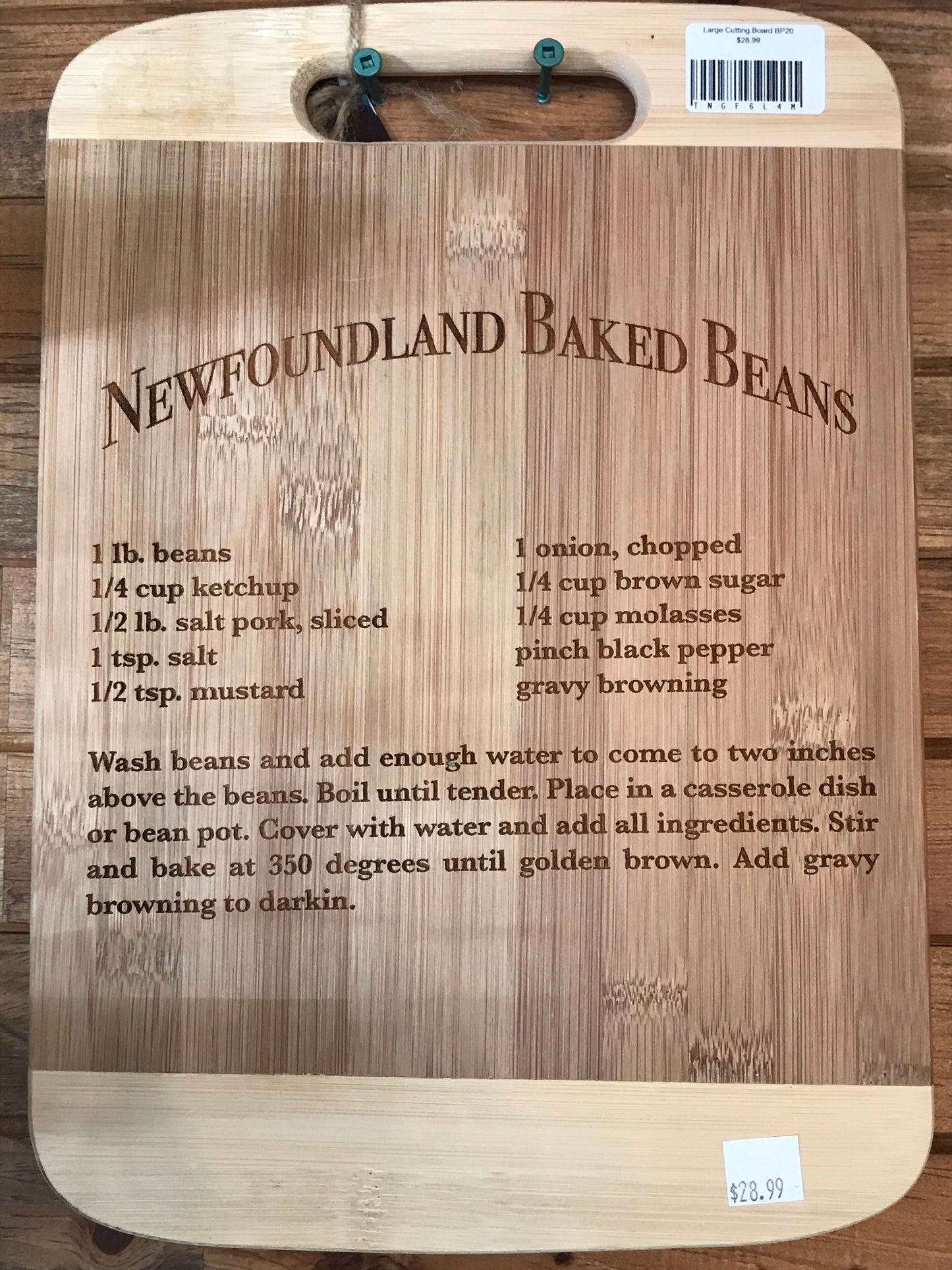 Laser Engraved Newfoundland Recipe Cutting Board - Baked Beans