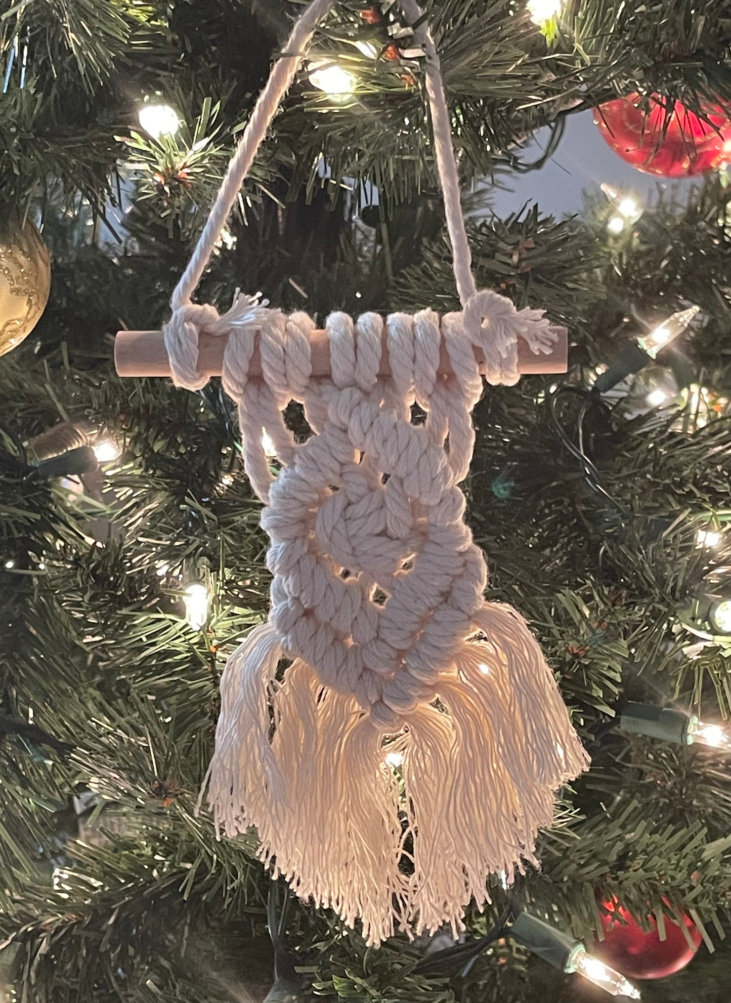 Macrame Tree Ornament - Wooden Dowel Fringe