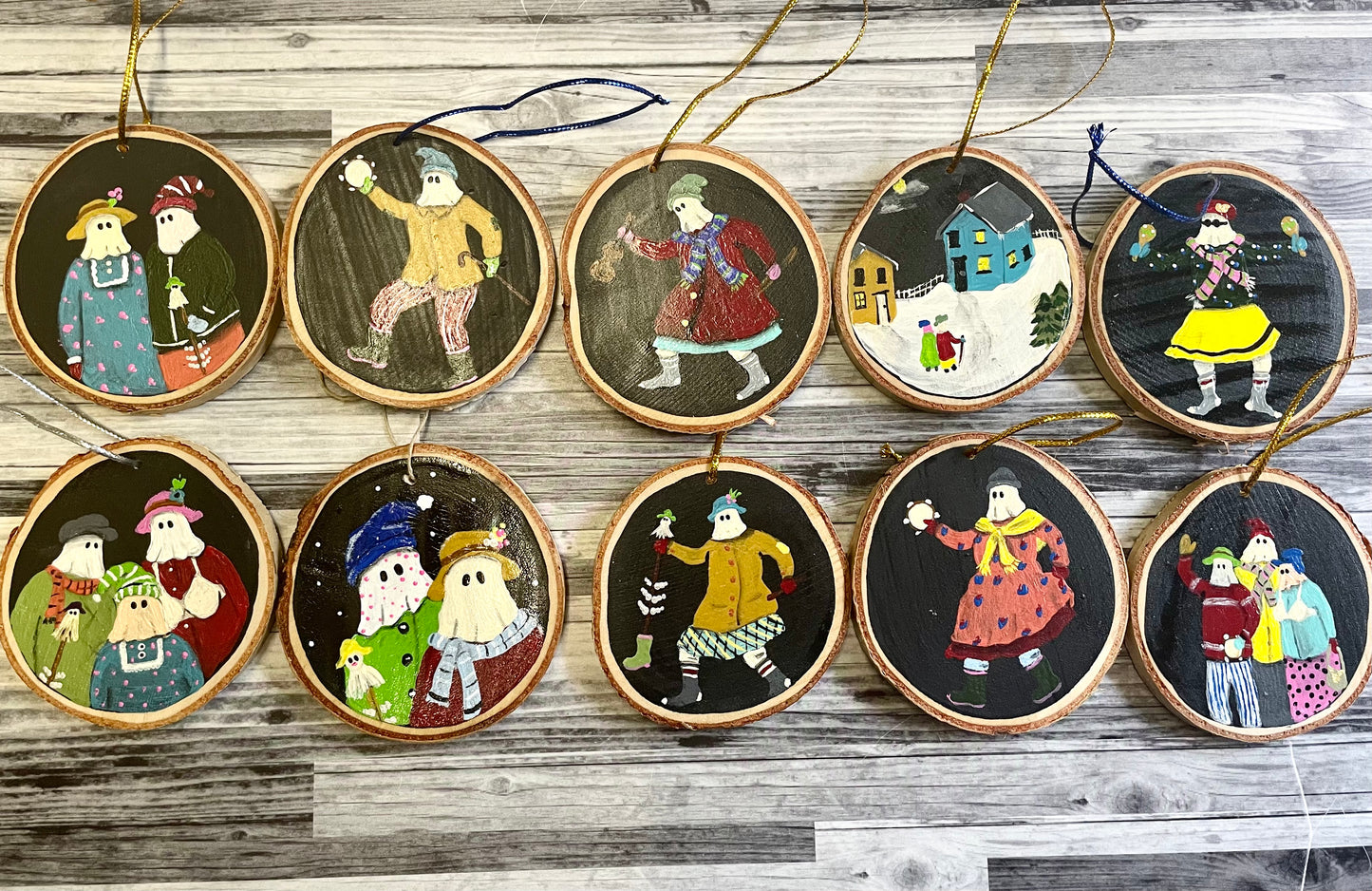 Hand Painted Mummers Wooden Ornaments