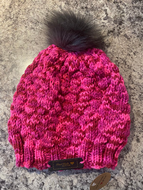 Ladies Knitted Pink Pom Pom Hat