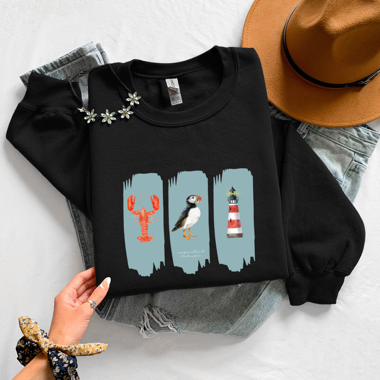 Splash Lobster Puffin Lighthouse Crewneck Sweatshirts