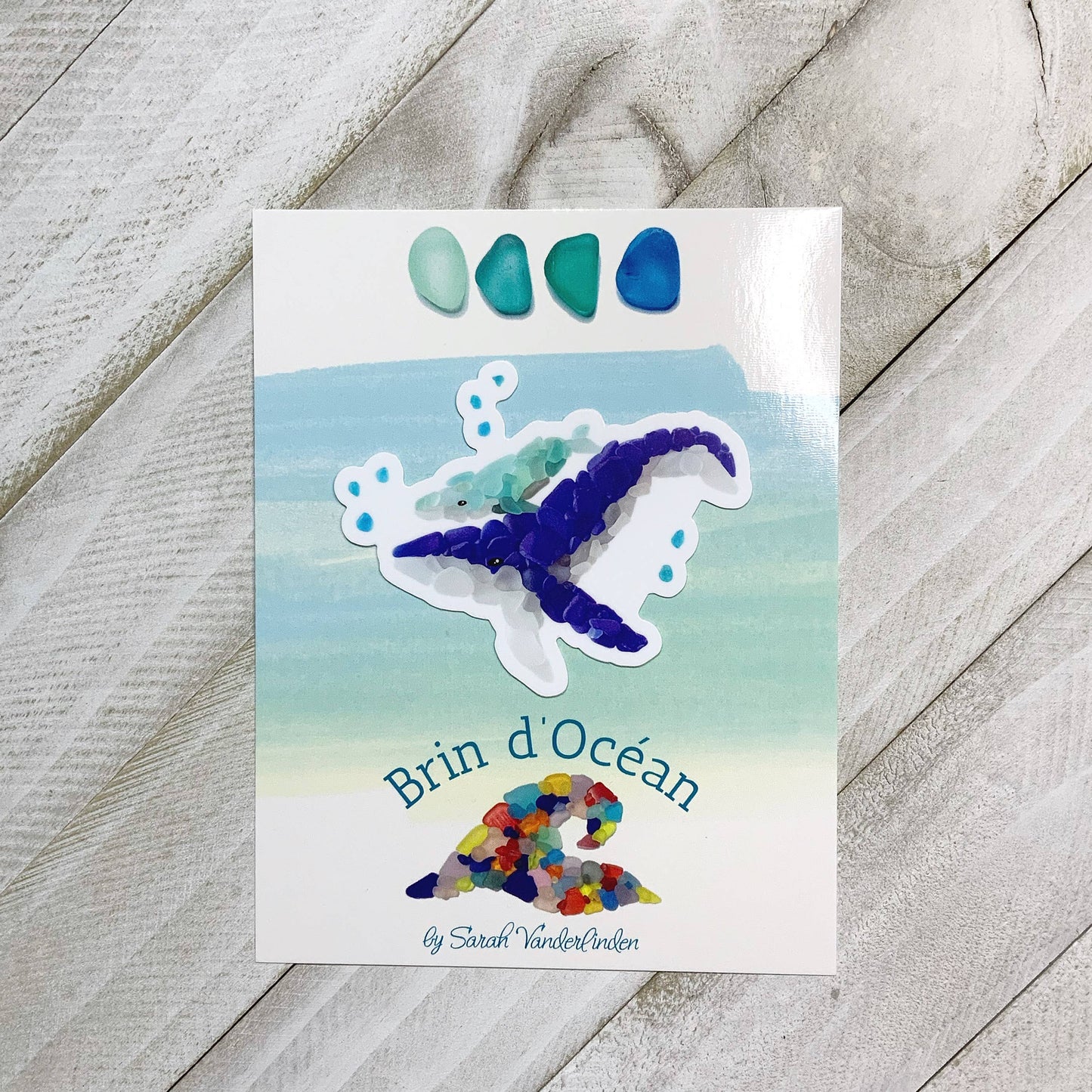 Waterproof Sticker, Sea Glass Whale & baby, Vinyl Sticker