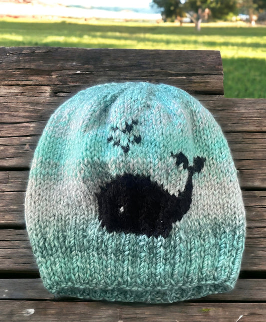 Teal/Cream Multicolor Hand Knitted Whale Newfoundland Adult Toque