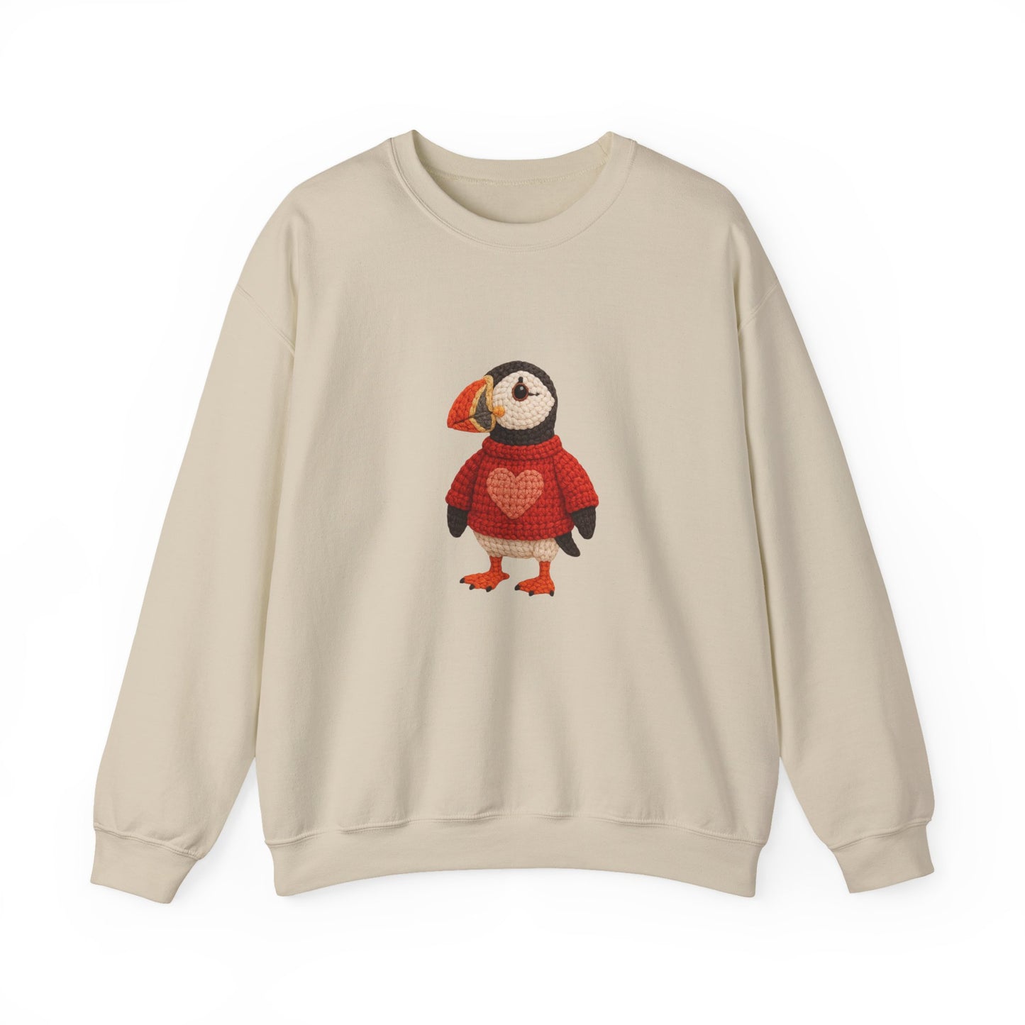 Valentine Puffin Faux Crochet Crewneck Sweatshirt