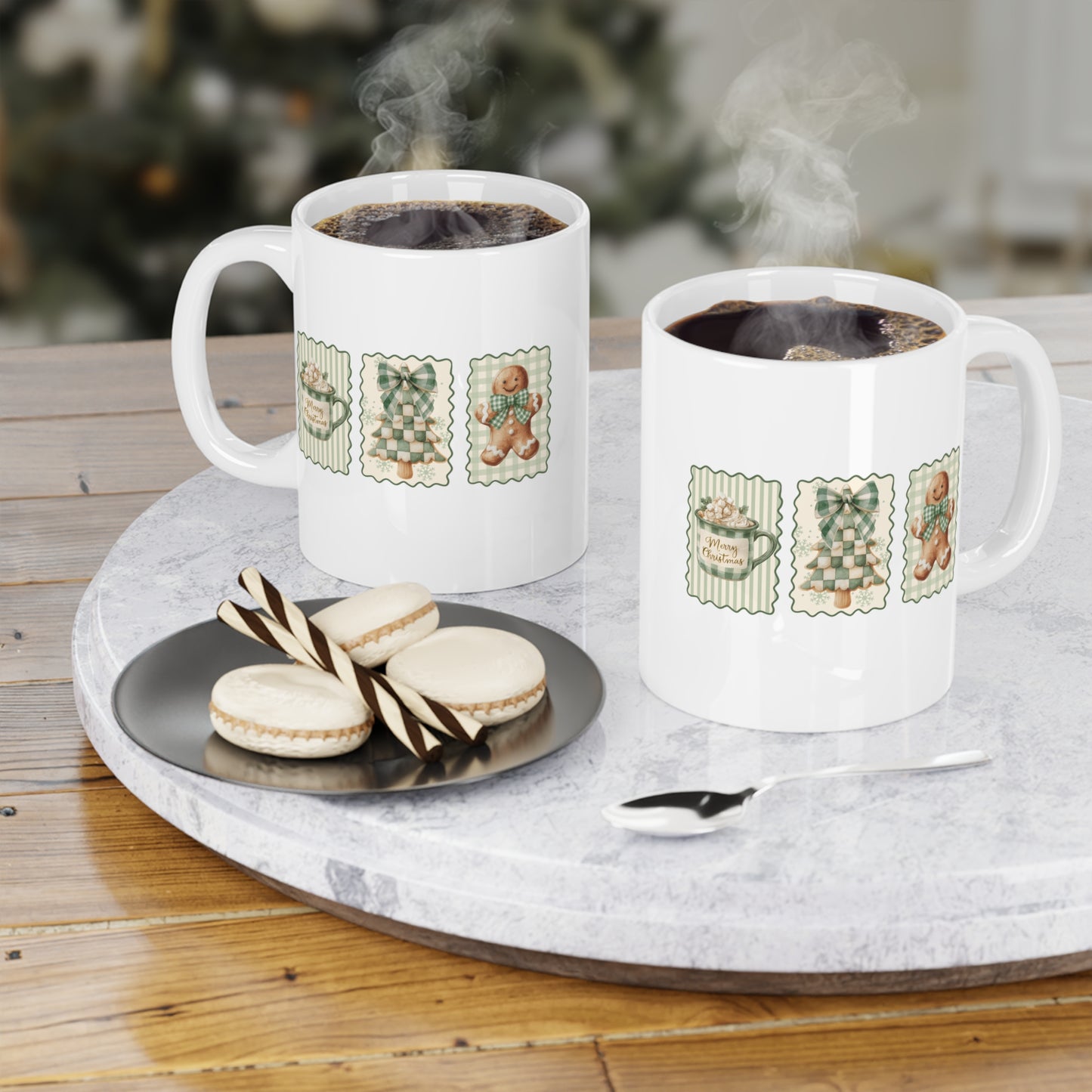 Hot Chocolate Trees & Gingerbread Ceramic Mug 11 oz
