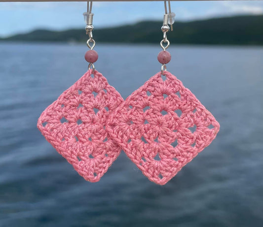 Handmade Crochet Granny Square Dangle Earrings