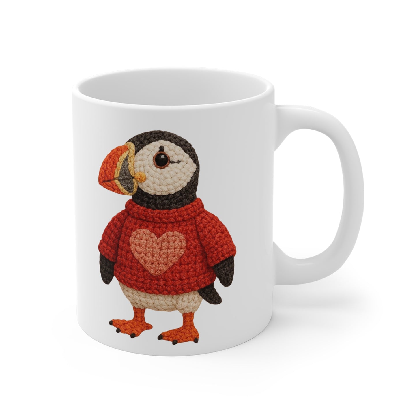 Puffin Valentine Faux Crochet Mug 11 oz