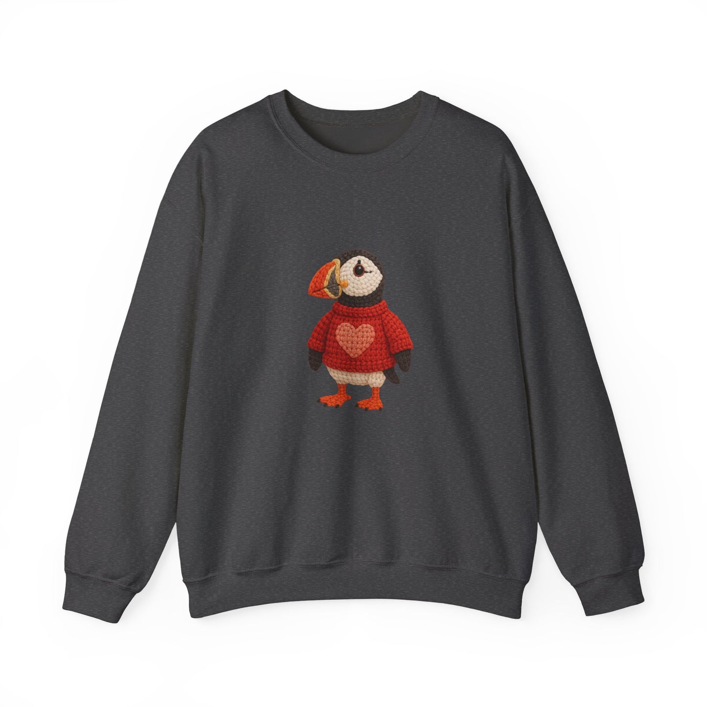 Valentine Puffin Faux Crochet Crewneck Sweatshirt