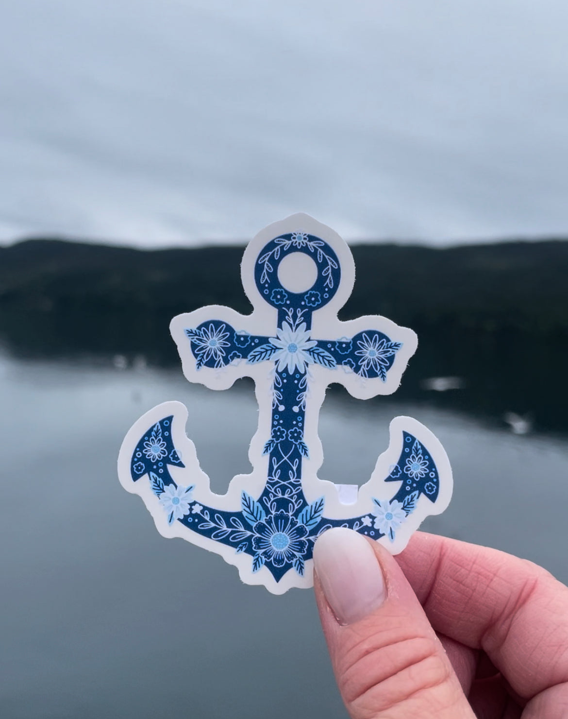 Clear Anchor Blue Floral Sticker