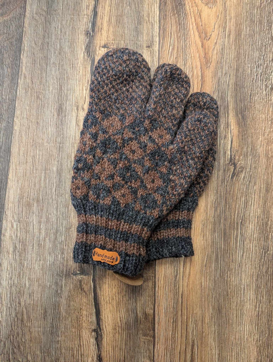 Men’s Knitted Grey/Brown Finger Trigger Mittens