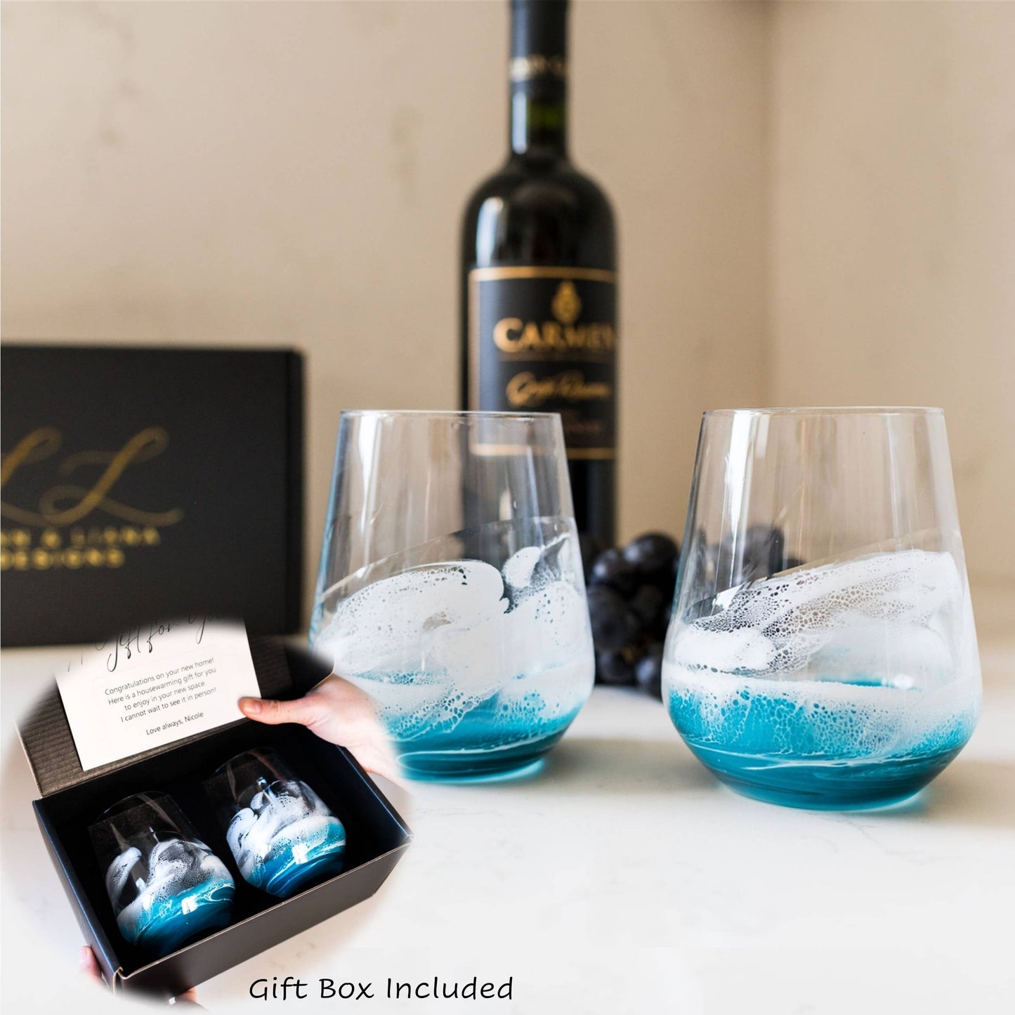 Resin Accented Wine Glasses - Ocean Vibes