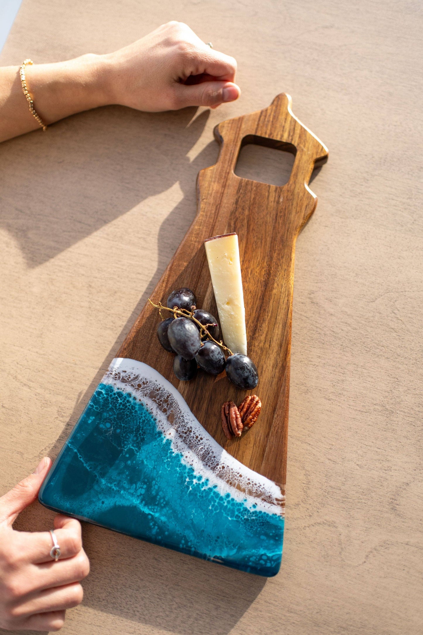 Light House Shaped Acacia Resin Board - Navy White Metallic