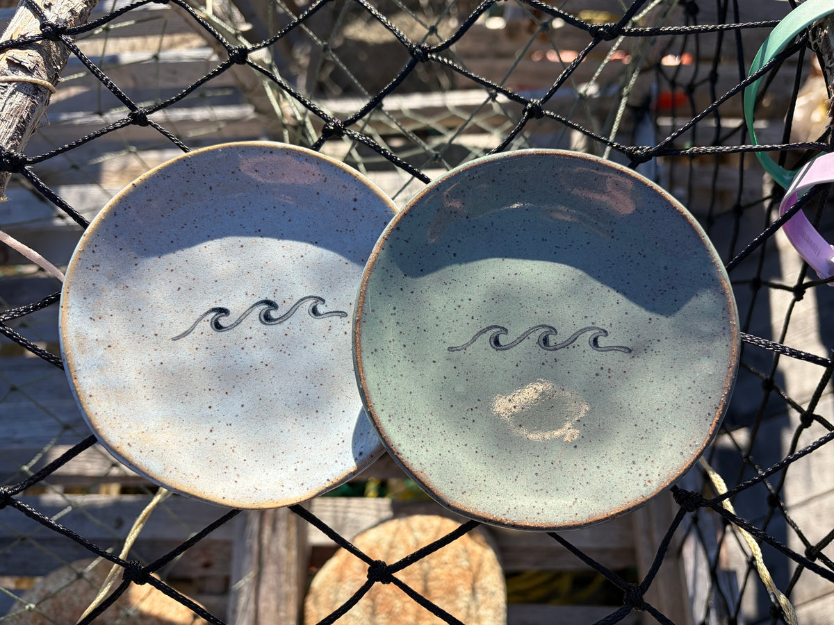 Mini Handcrafted Ceramic Plate - Ocean Waves - Green or Blue