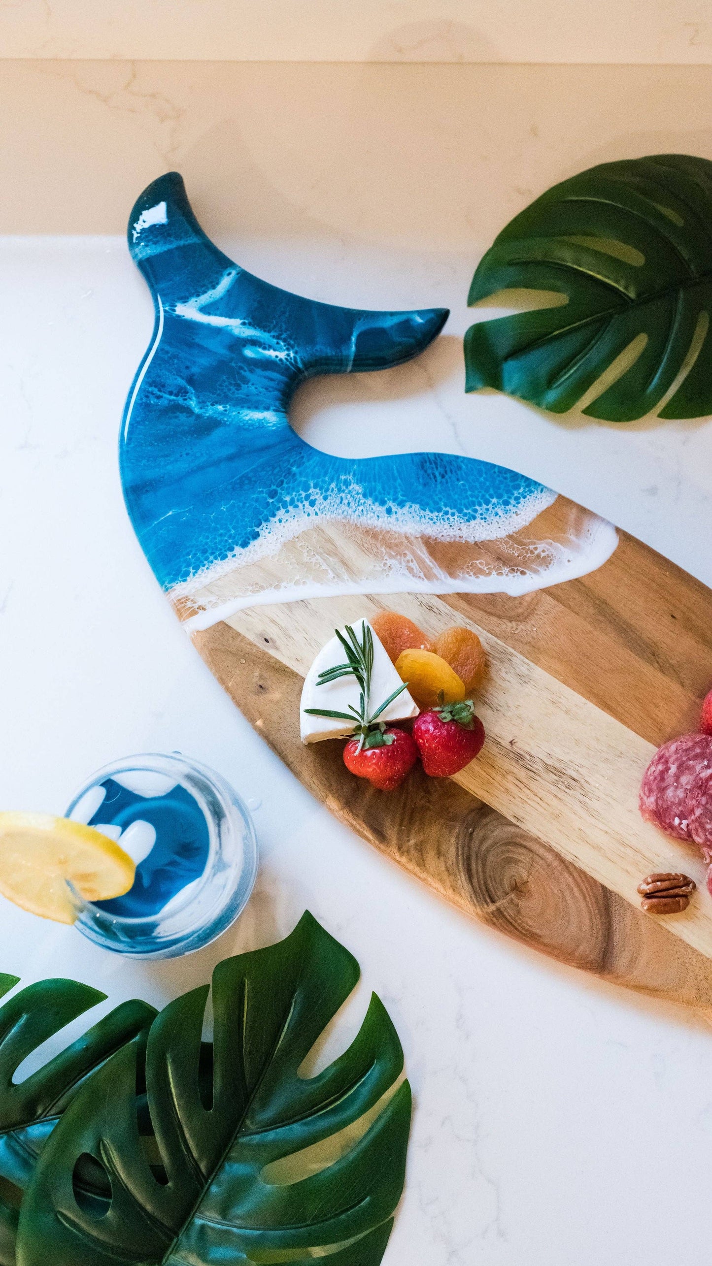 Resin Whale Charcuterie Board with ocean waves