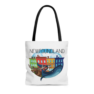 Whales Puffins Moose Rowhouse Newfoundland Tote Bag