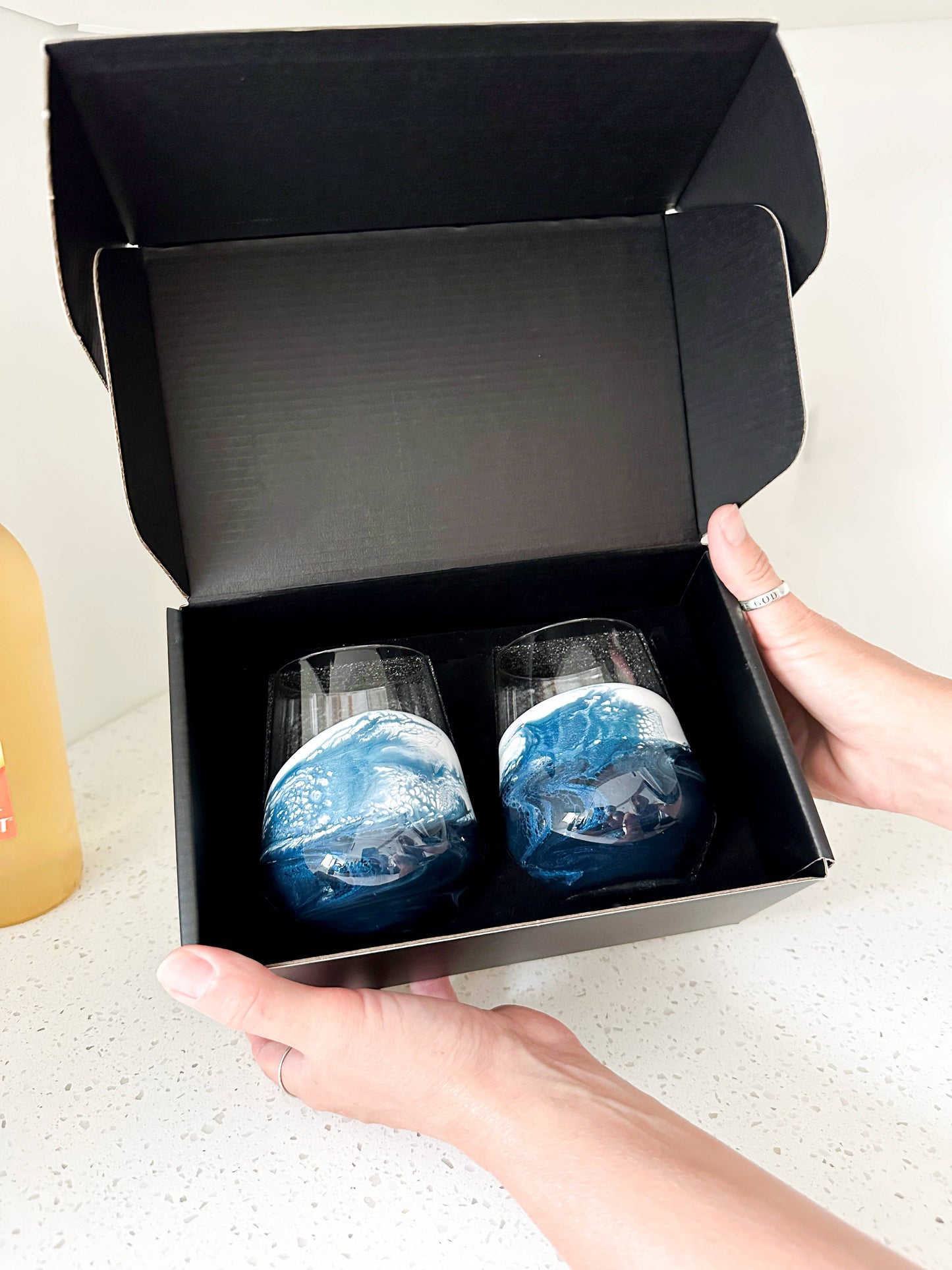 Resin Accented Wine Glasses - Ocean Vibes