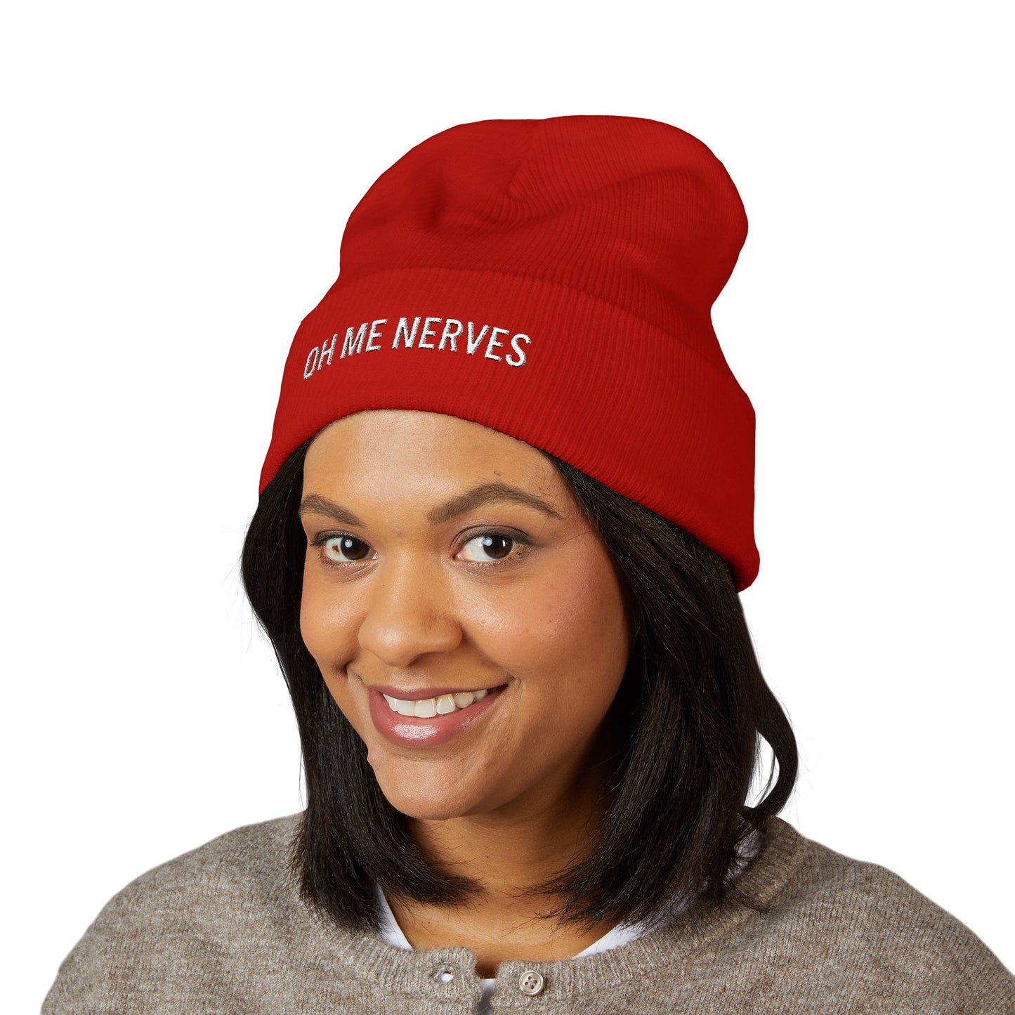 OH ME NERVES Cuffed Beanie (Embroidery)
