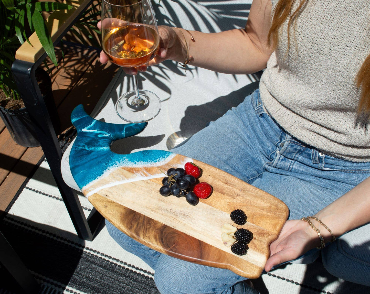Resin Whale Charcuterie Board with ocean waves