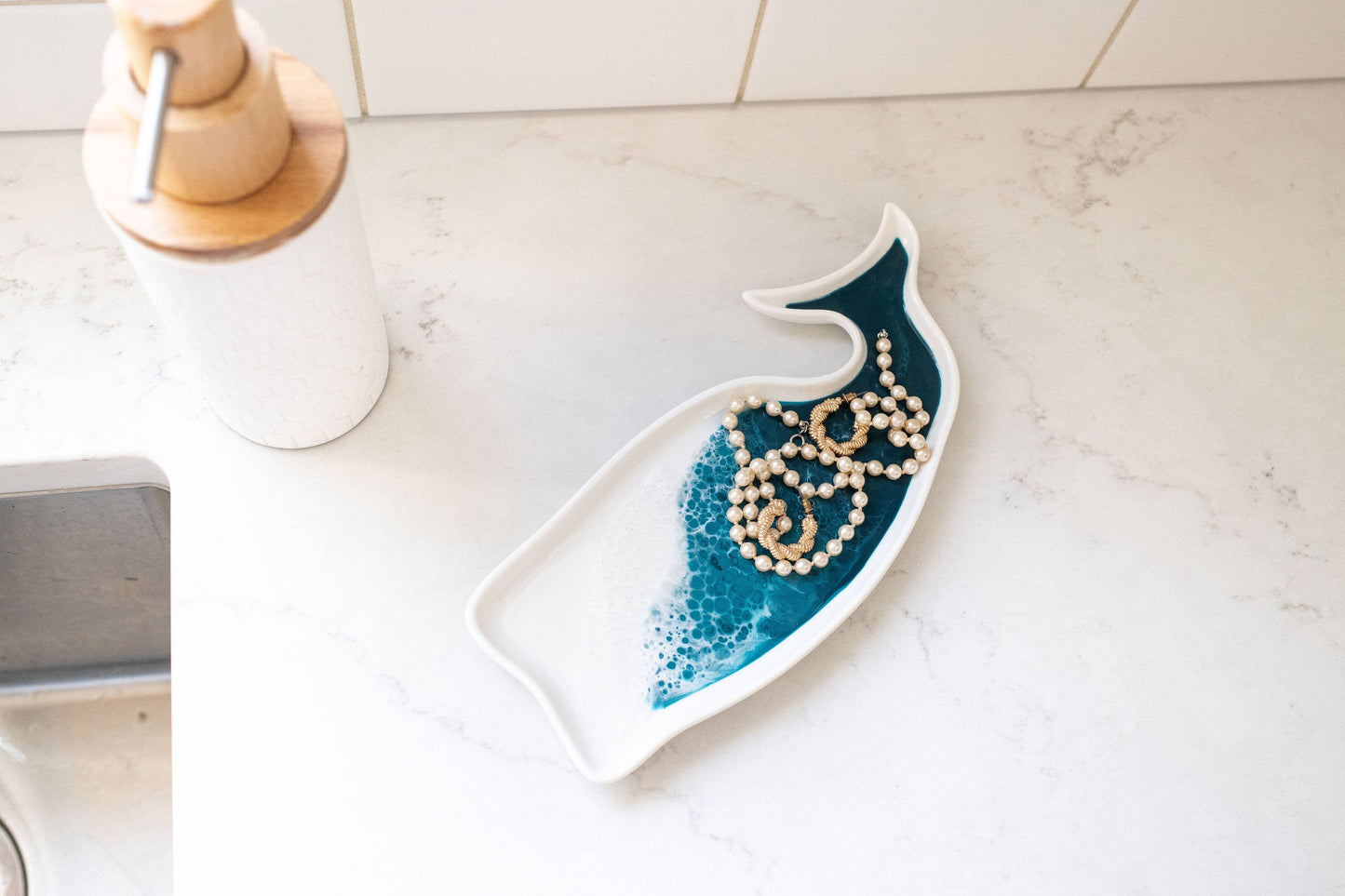 Whale Shaped Ceramic and Resin Tray - Ocean Vibes