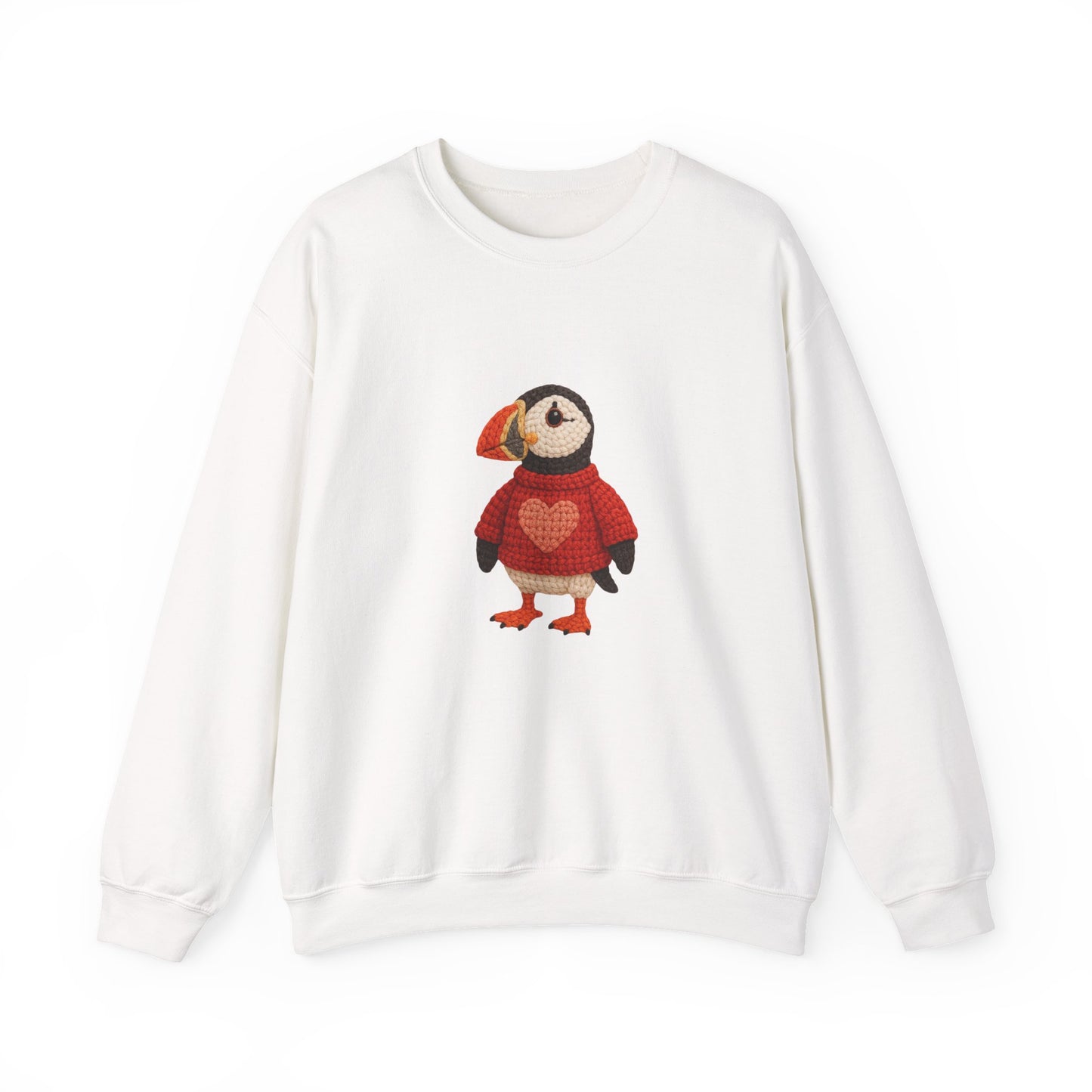 Valentine Puffin Faux Crochet Crewneck Sweatshirt