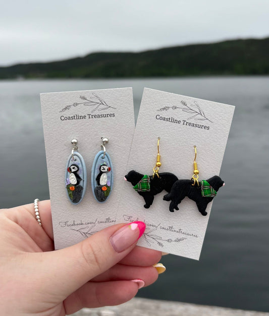 Newfoundland Dog Handmade Clay Dangle Earrings