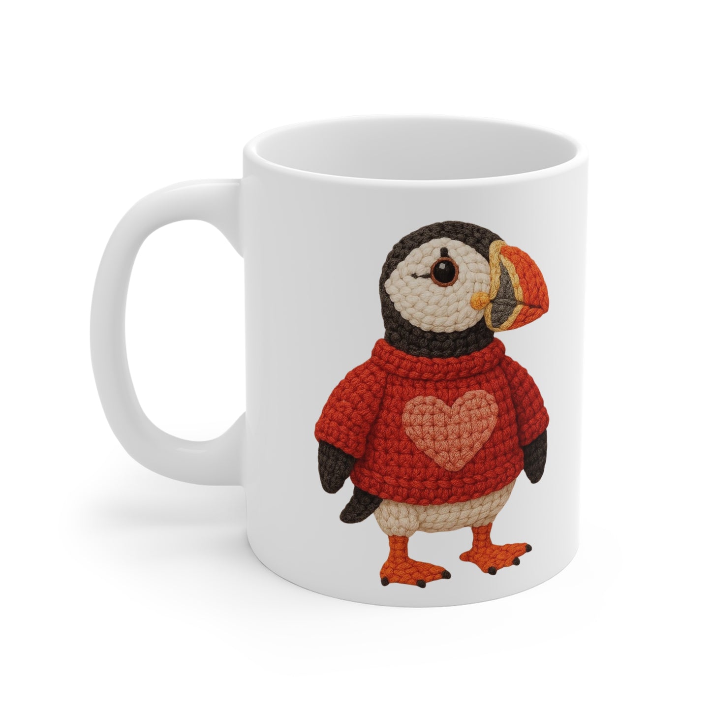 Puffin Valentine Faux Crochet Mug 11 oz