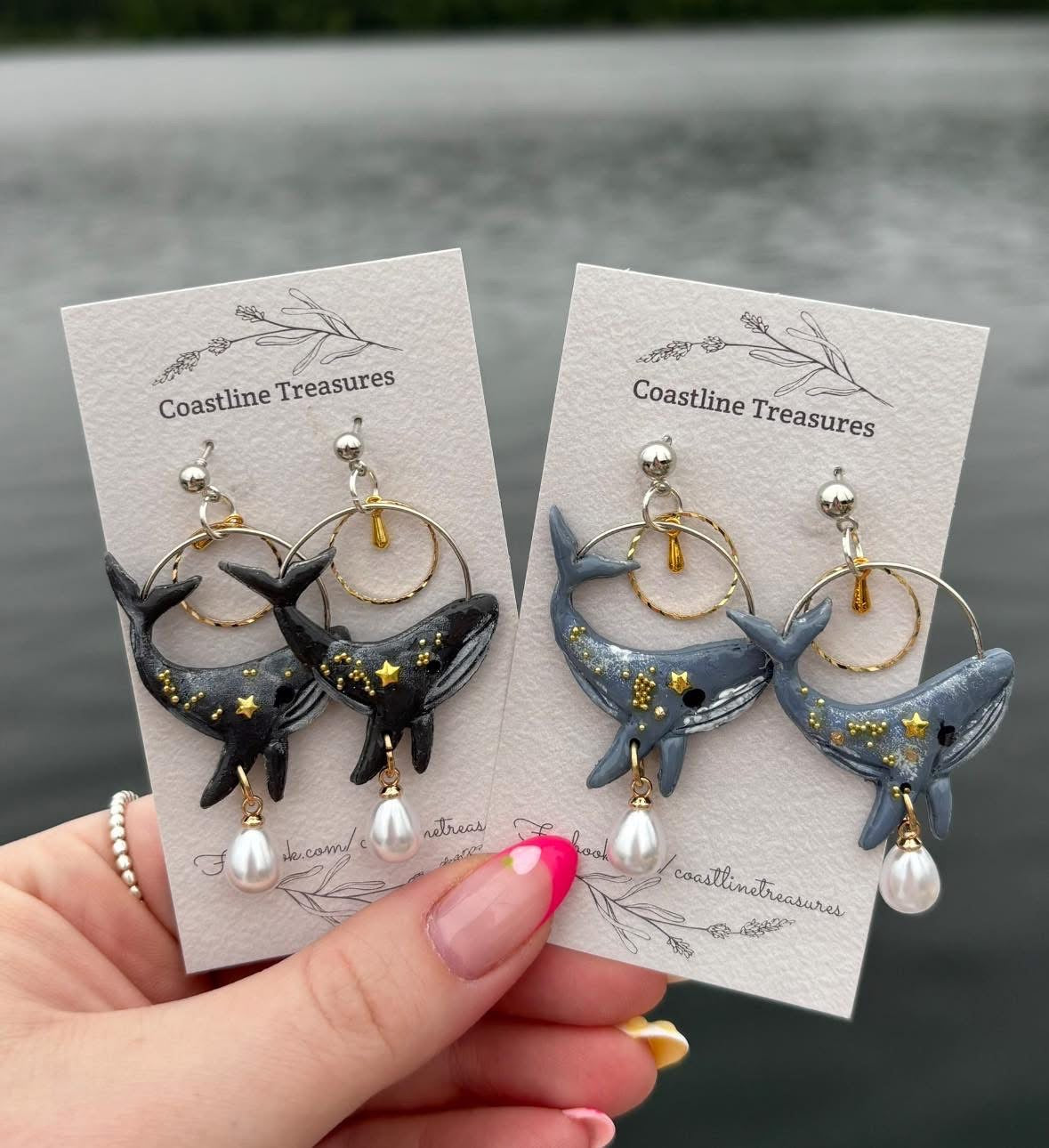 Handmade Clay Whale Dangle Earrings