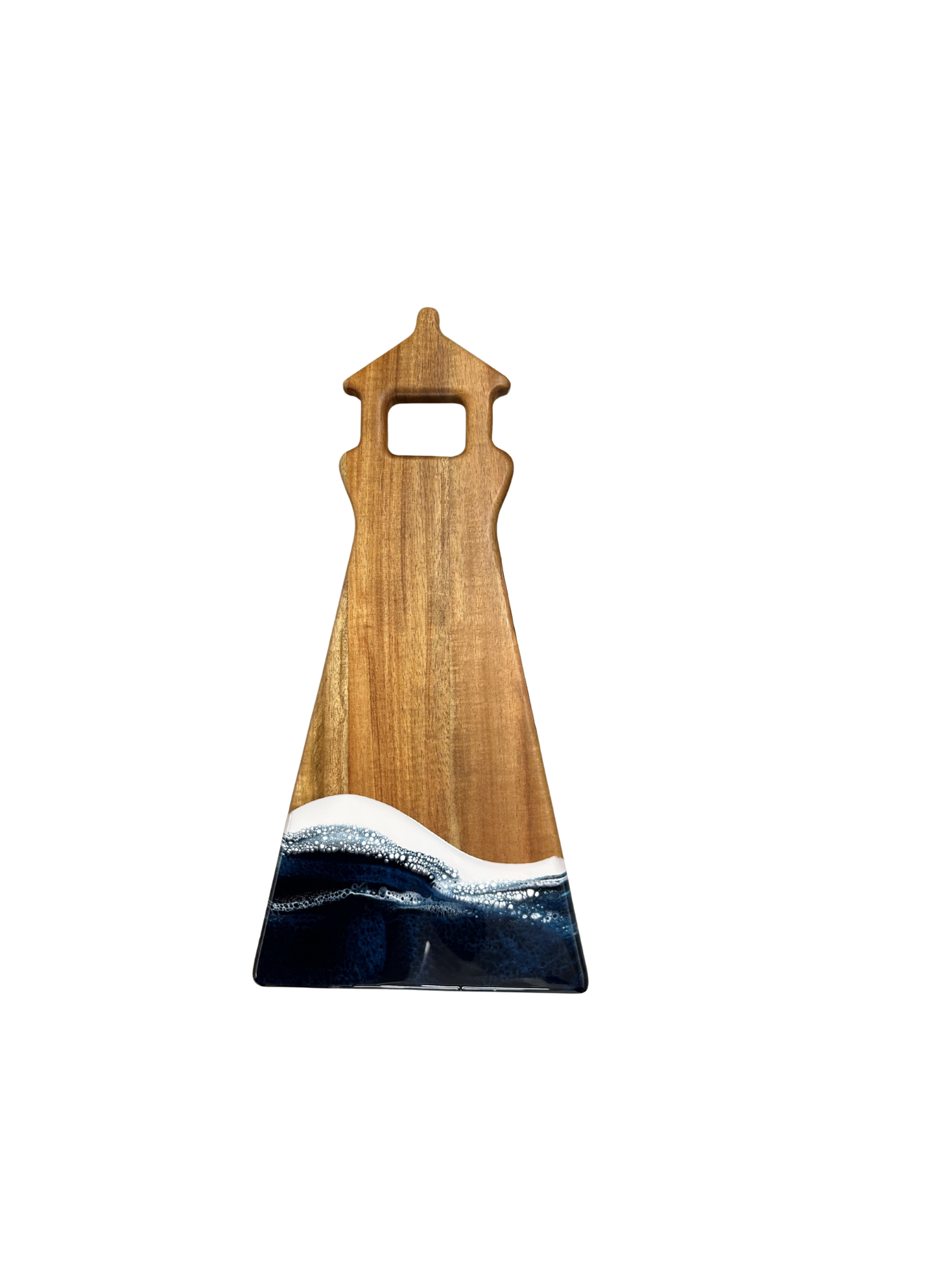 Light House Shaped Acacia Resin Board - Navy White Metallic