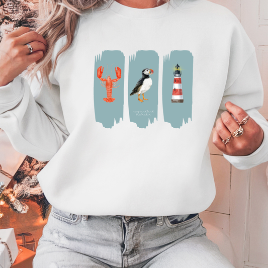 Splash Lobster Puffin Lighthouse Crewneck Sweatshirts
