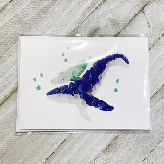 Whale and Baby Sea glass greeting card, new baby